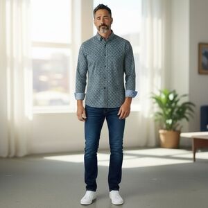 Tasso Elba Men's Button Front Shirt Size XL Gray Paisley Print